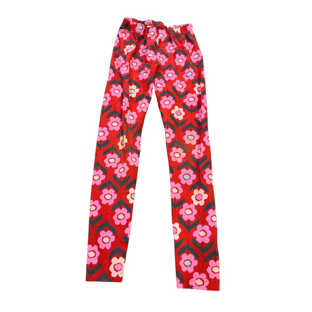 Hanna Andersson Kids Red Pink Floral Print Leggings Size 130 US 8 Stretch Pants